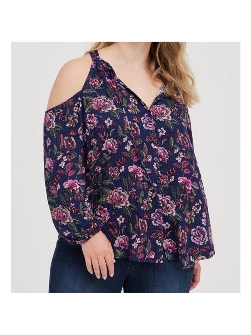 Torrid Crinkle Gauze Cold Shoulder Tie-Front Top (1X)